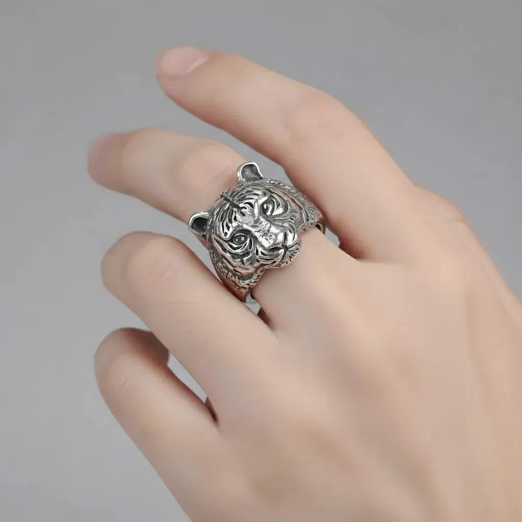 Vintage ring met tijgerkop, 925 sterling zilver