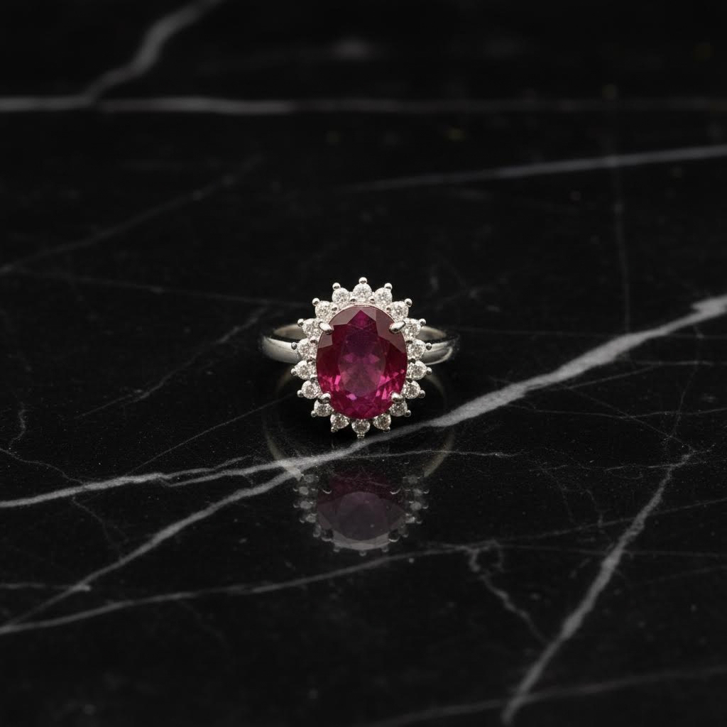 Ring met natuurlijke robijn en zilveren afwerking, 925 sterling zilver