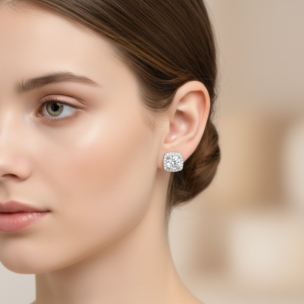 Moissanite halo-oorringen van 8 mm, 925 sterling zilver