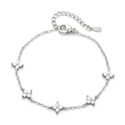 Klaverarmband met sprankelende zirkonia (CZ) diamanten, 925 sterling zilver