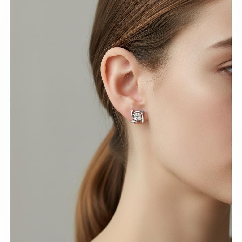 Vierkante oorknopjes met glinsterende CZ-diamanten, 925 sterling zilver