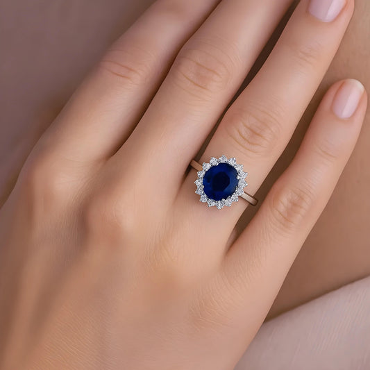 Ring met natuurlijke saffier en zilveren afwerking, 925 sterling zilver