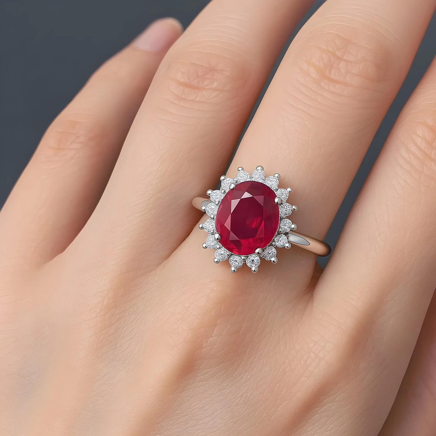 Ring met natuurlijke robijn en zilveren afwerking, 925 sterling zilver