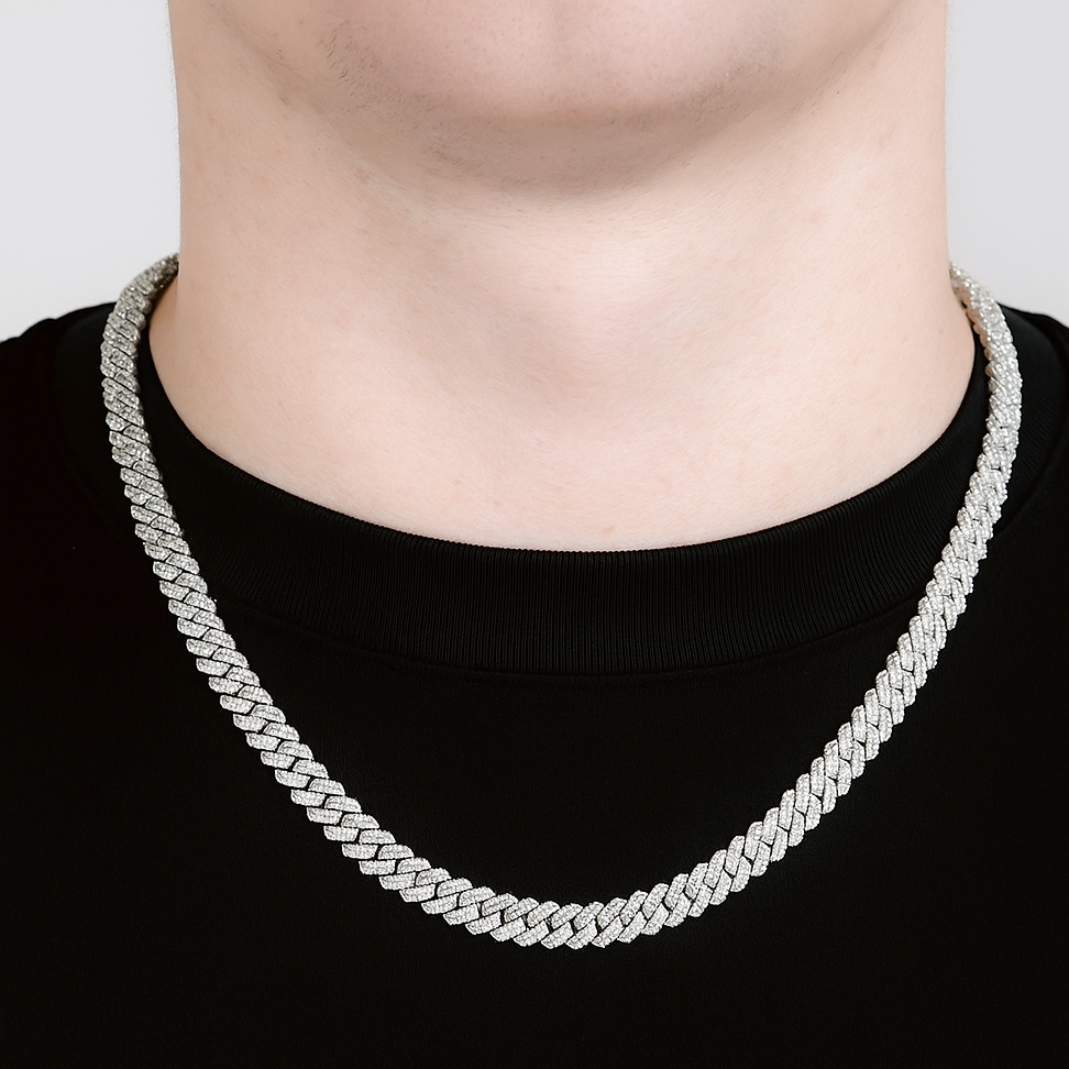 8 mm Moissanite Cubaanse schakelketting, 925 sterling zilver