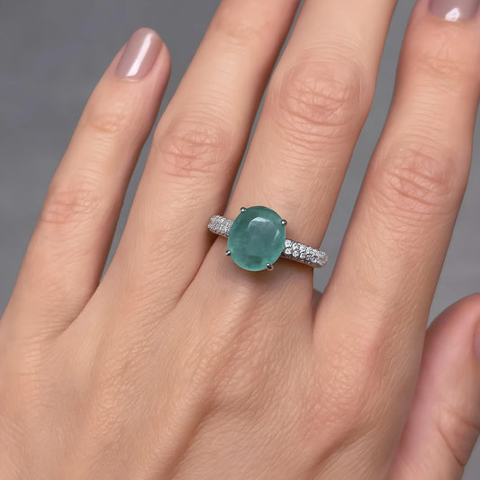 Ring van zilver met natuurlijke smaragd, 925 sterling zilver