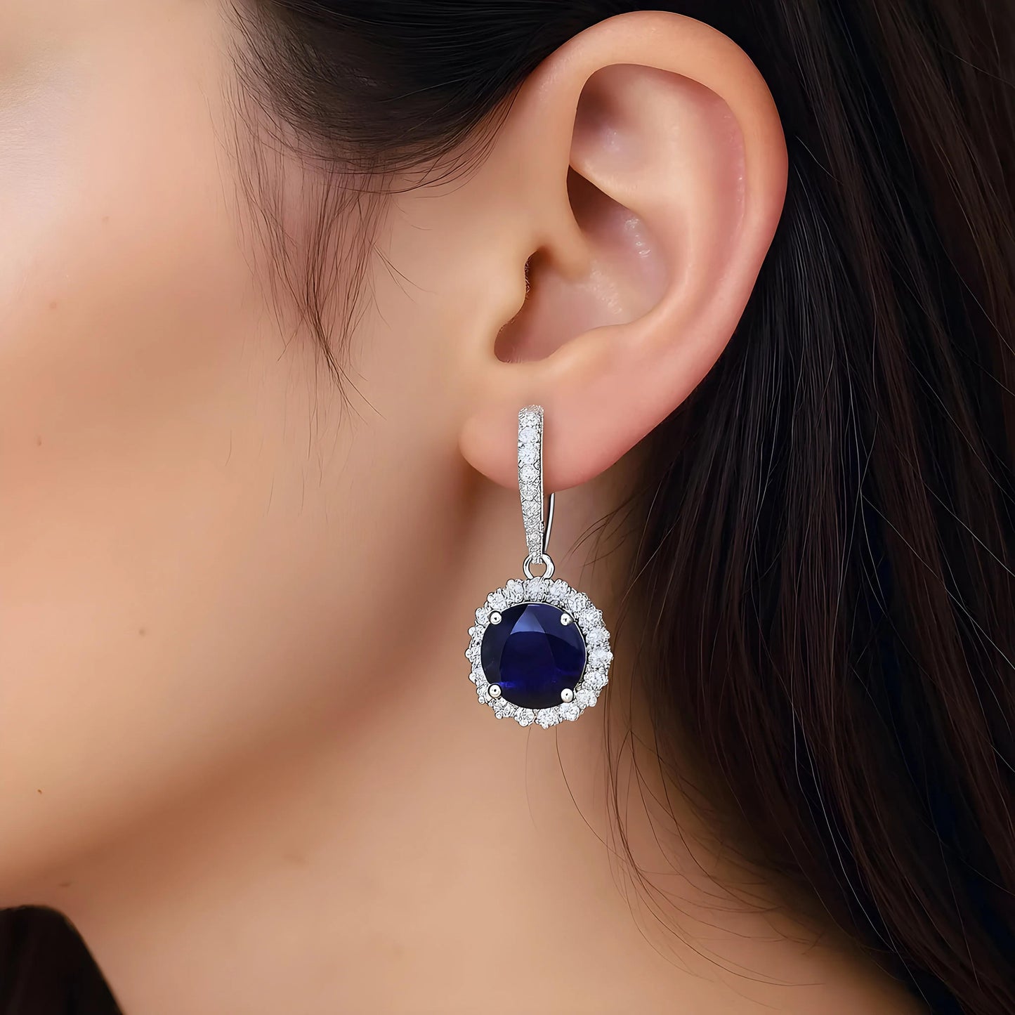 Oorbellen met natuurlijke saffier, zilver, 925 sterling zilver