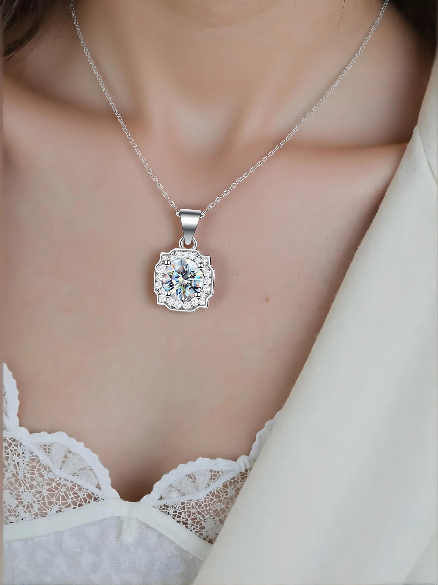 Trouwstijl hanger met 1 karaat moissanite diamant, 925 sterling zilver