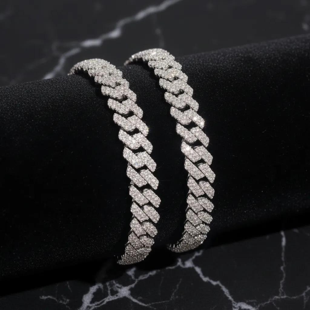 8 mm Moissanite Cubaanse schakelarmband, 925 sterling zilver