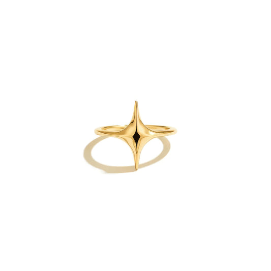 Verguld verstelbare ring met vierpuntige ster, 925 sterling zilver