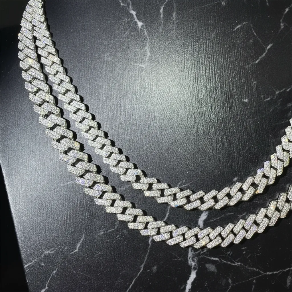8 mm Moissanite Cubaanse schakelketting, 925 sterling zilver