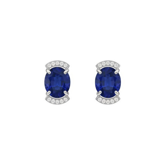 Oorbellen met natuurlijke saffier, zilver, 925 sterling zilver