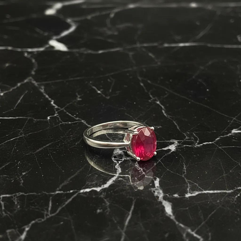 Ring met natuurlijke robijn en zilveren afwerking, 925 sterling zilver
