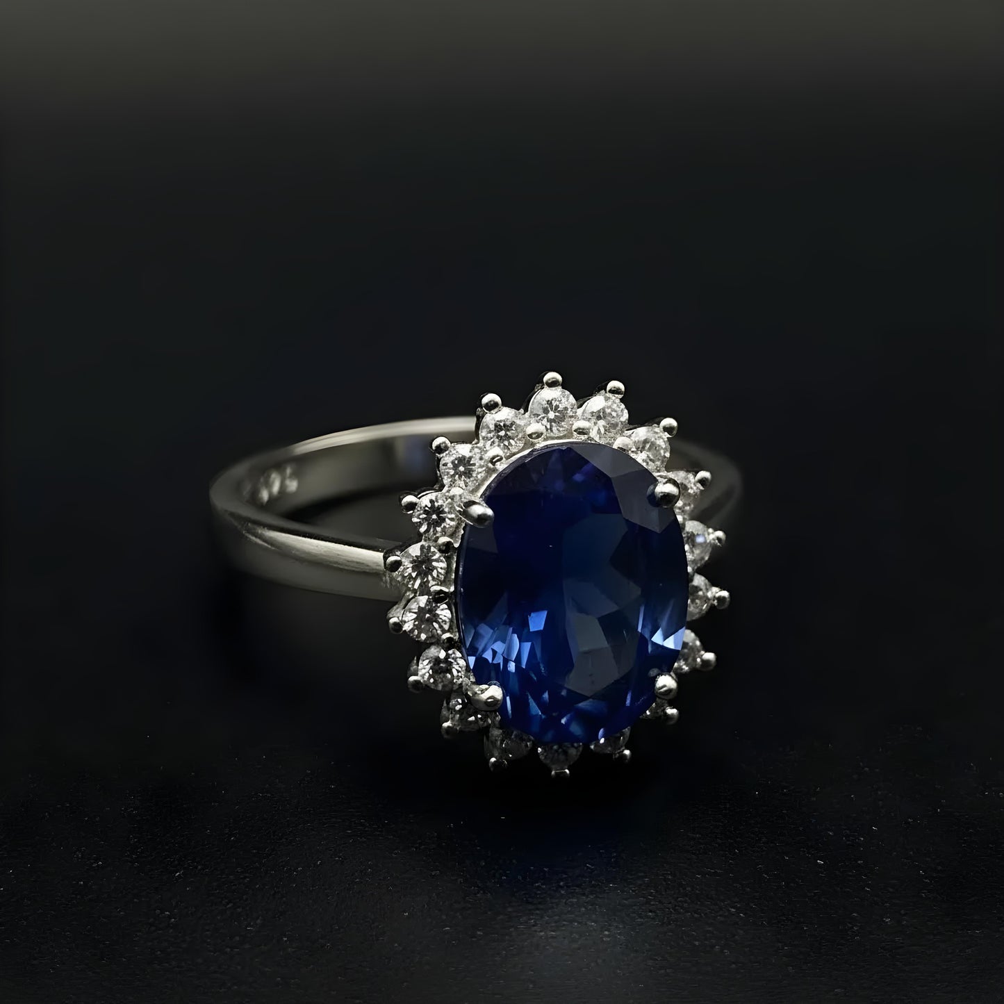 Ring met natuurlijke saffier en zilveren afwerking, 925 sterling zilver