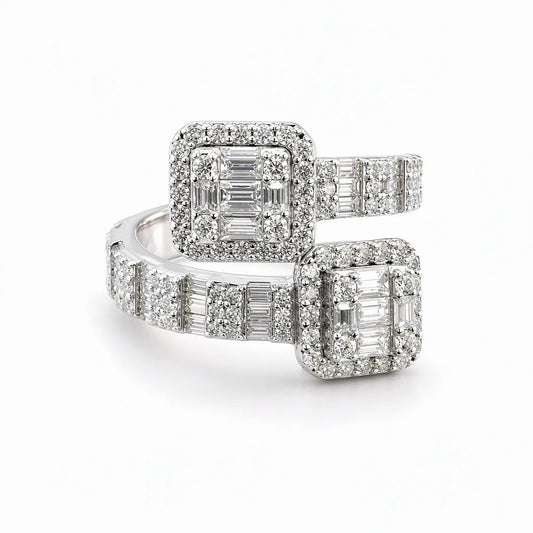 VVS1 The Vanguard Iced Moissanite Baguette Cluster Ring, 925 Sterling Zilver