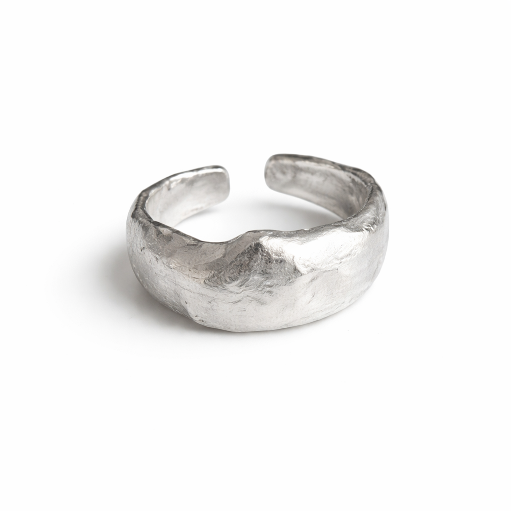 Verstelbare ring met organische textuur, 925 sterling zilver