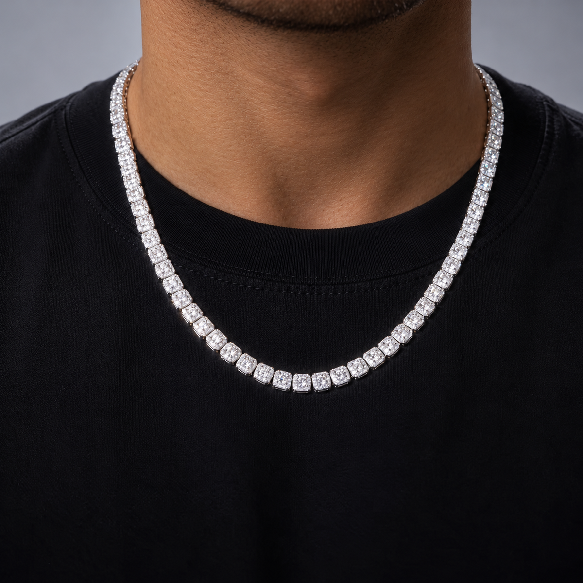 8 mm Moissanite Cubaanse schakelketting, 925 sterling zilver