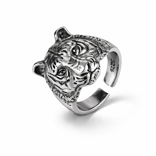 Vintage ring met tijgerkop, 925 sterling zilver