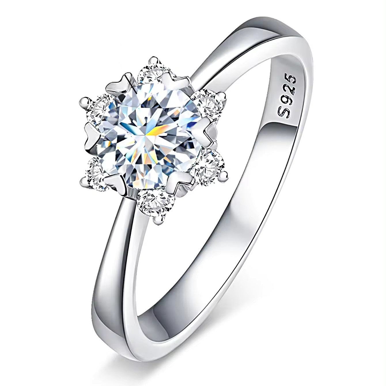 VVS1 1ct Moissanite stervormige verstelbare ring, 925 sterling zilver