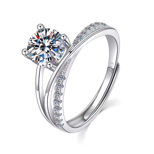 VVS1 Verfijnde verstelbare ring met 1 karaat moissanite, 925 sterling zilver