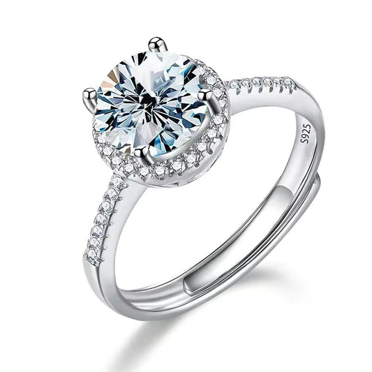VVS1 verstelbare ring met 0,5 ct moissanite, 925 sterling zilver