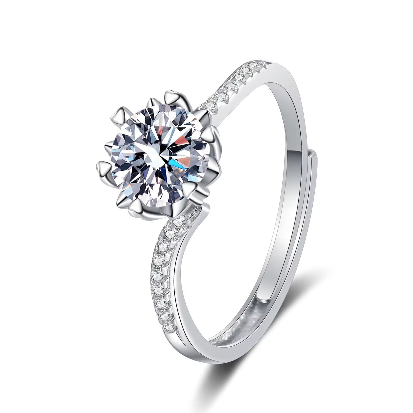 VVS1 0,5ct Moissanite verlovingsring, verstelbaar, 925 sterling zilver
