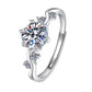 VVS1 1ct Moissanite unieke verstelbare ring, 925 sterling zilver