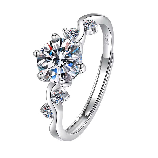 VVS1 1ct Moissanite unieke verstelbare ring, 925 sterling zilver