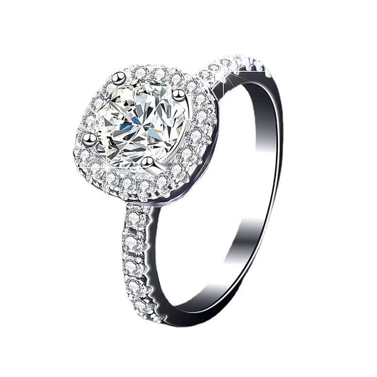 VVS1 1ct Moissanite diamant vierkante verstelbare ring, 925 sterling zilver