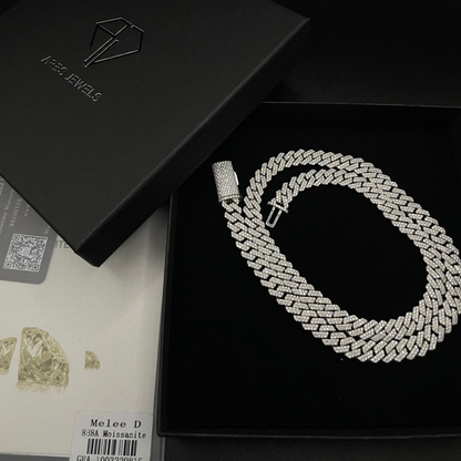 8 mm Moissanite Cubaanse schakelketting, 925 sterling zilver