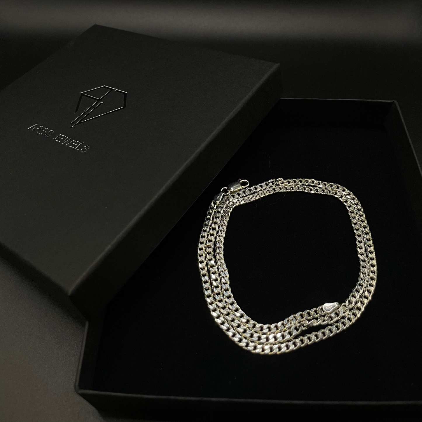 3 mm Cubaanse schakelketting met diamantgeslepen afwerking, 925 sterling zilver