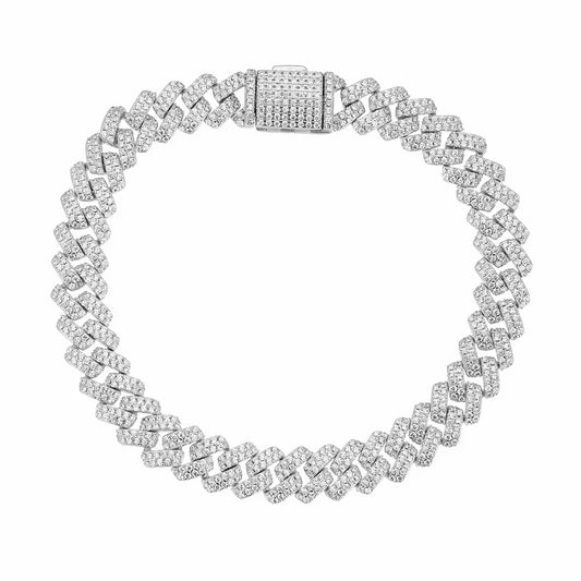 8 mm Moissanite Cubaanse schakelarmband, 925 sterling zilver