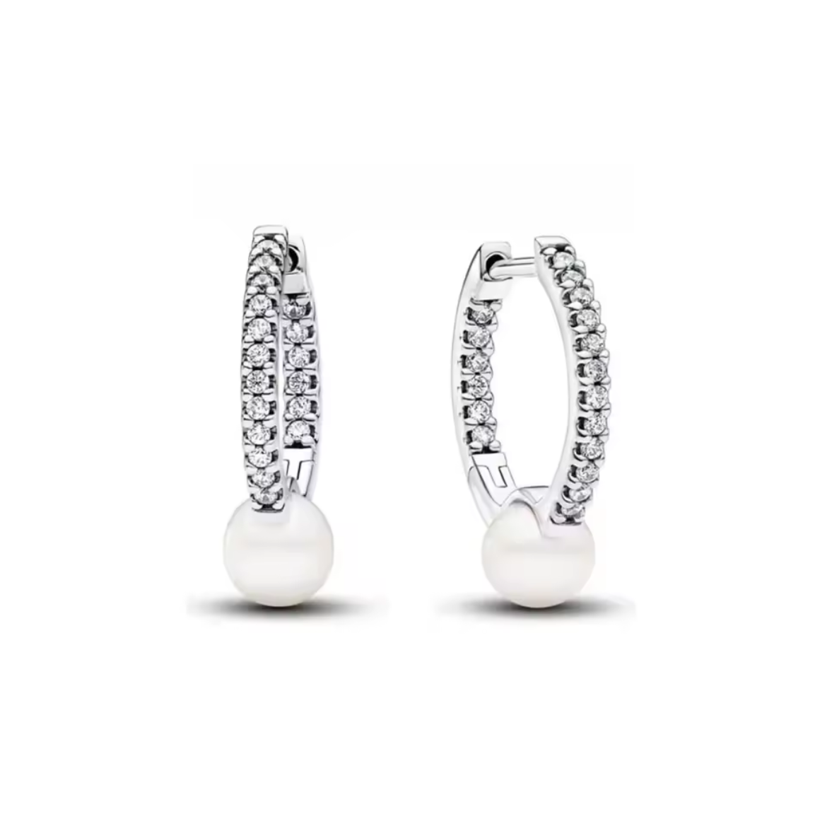 Pandora oorbellen met gekweekte parels en zirkonia, gemaakt van 925 sterling zilver.