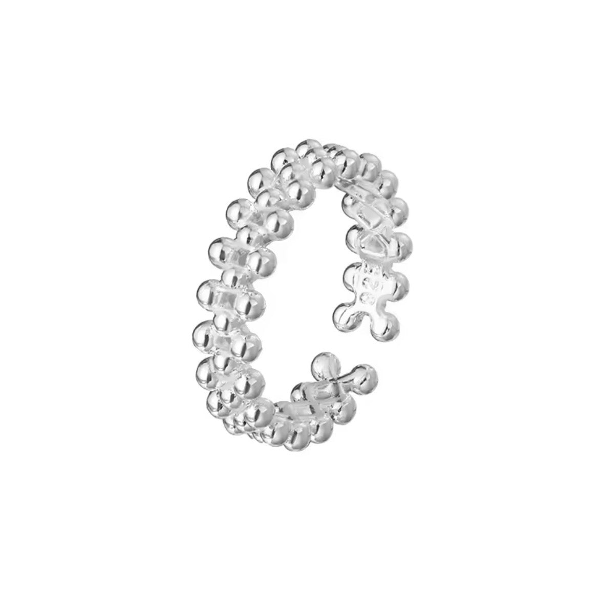 Verstelbare open ring met kralen, 925 sterling zilver