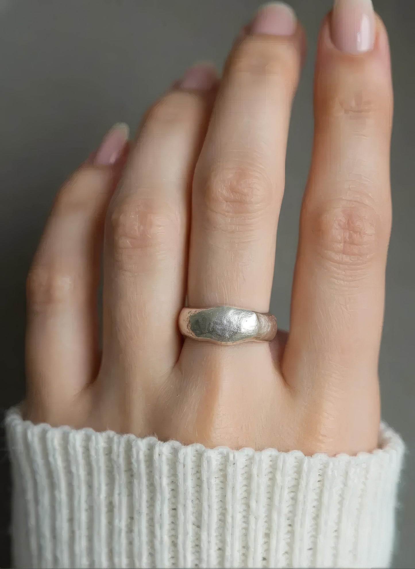 Verstelbare ring met organische textuur, 925 sterling zilver