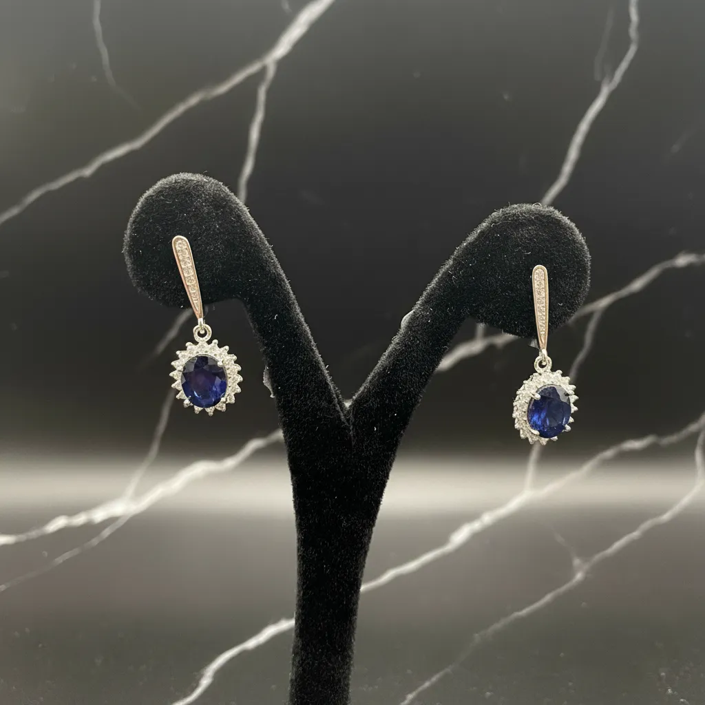 Oorbellen met natuurlijke saffier, zilver, 925 sterling zilver