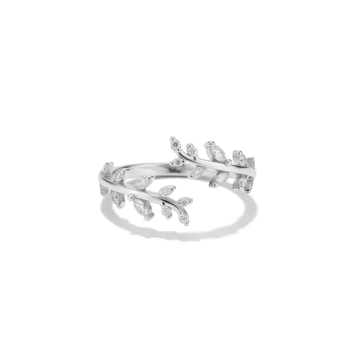 Verstelbare ring met glinsterend bladmotief, 925 sterling zilver