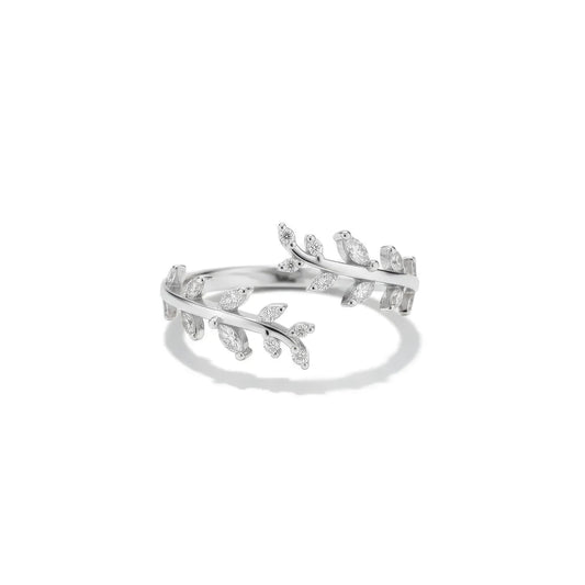 Verstelbare ring met glinsterend bladmotief, 925 sterling zilver