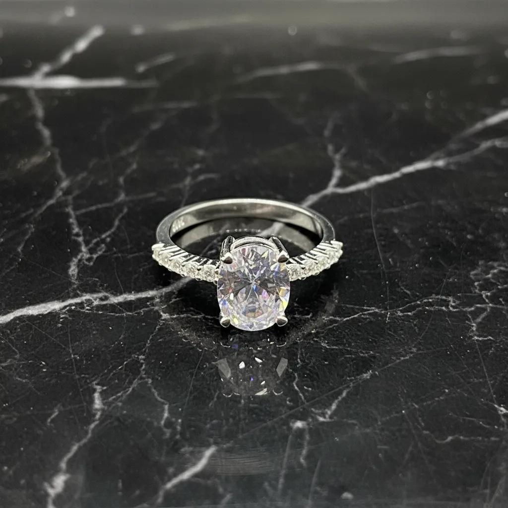 Ovale ring met kubische zirkonia, 925 sterling zilver